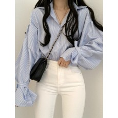 비앙카 스트라이프 퍼프 소매 셔츠