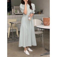 수야 벌룬 소매 롱 원피스