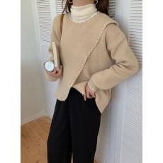 글레인 스티치 포인트 절개 니트