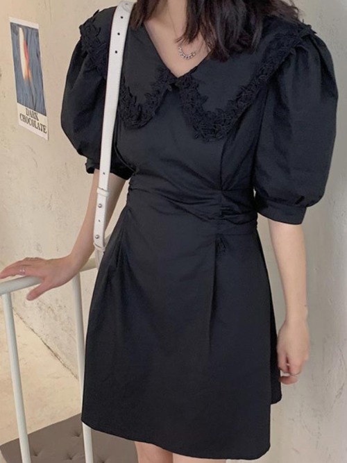 리뷰 빅 카라 미니 원피스