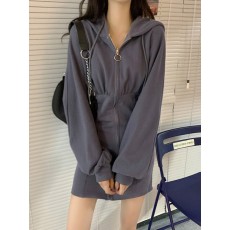 엔돌핀 후드 집업 미니 원피스