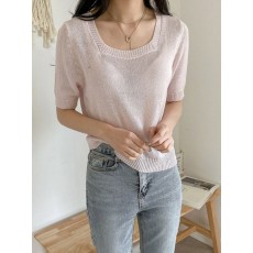 웬에버 스퀘어넥 반팔 니트