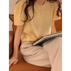 리저브 케이블 짜임 반팔 니트