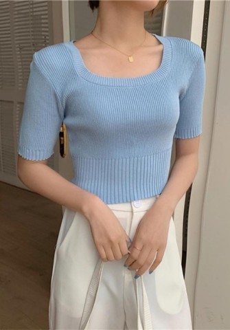아모르파티 스퀘어넥 반팔 니트
