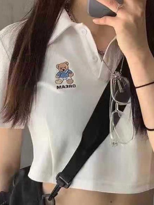 화이트드림 크롭 카라 티셔츠