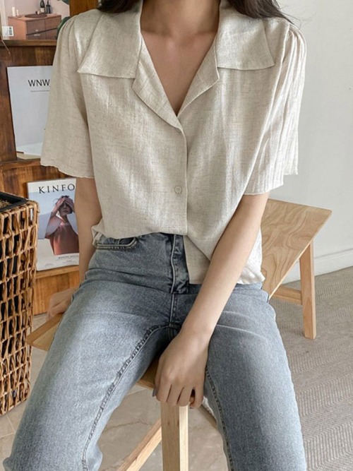 올리버 린넨 블라우스