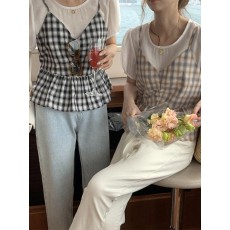마드모아 체크 뷔스티에 블라우스