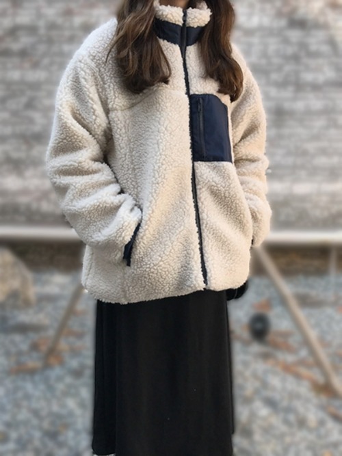 파타 뽀글이 누빔 후드 집업