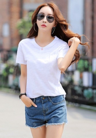 멜리 베이직 브이넥 반팔 티셔츠
